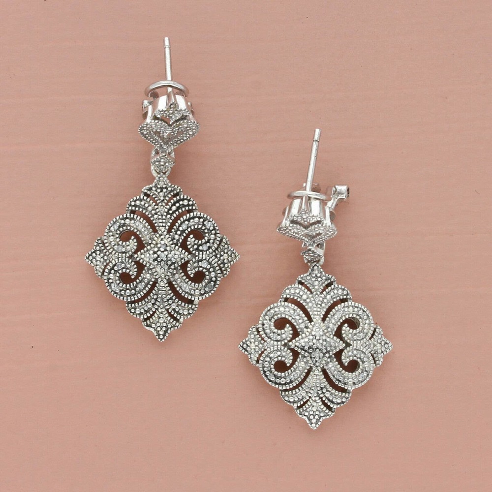 zales sterling silver diamond accent dangle french-clip earrings